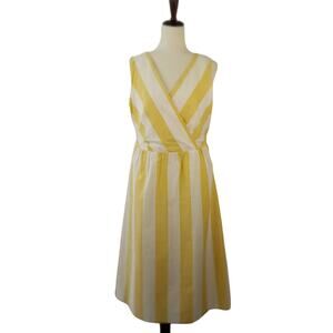 Christopher & Banks Yellow White Stripe Sleeveless Tie Waist Dress Lovely 10